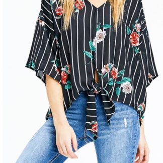 Black Floral Print Top