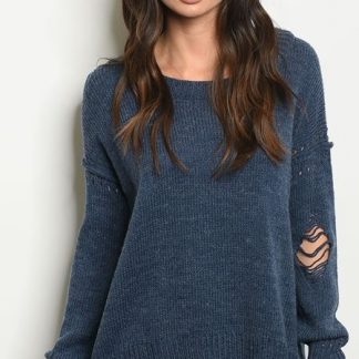 Blue Distresssed Knit Sweater