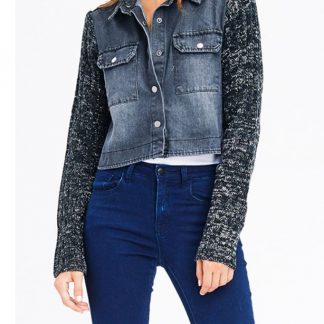 Charcoal Knitted Sleeved Denim Jacket