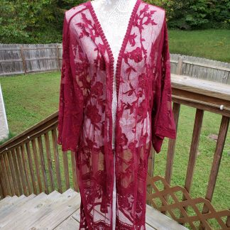 Embroidered Mesh Midi Kimono - Curvy - Multiple Colors