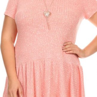 Pink Ribbed Knit Tunic with Flared Hem