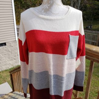 Burgundy/Heather Grey Color Block Sweater