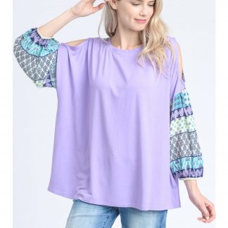 Lavender Top with Cold Shoulder Sleeve