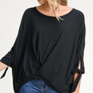 Solid Black Top with wide neckline and tie sleeve