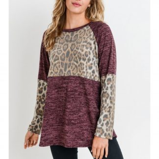 Leopard print block top with long sleeves