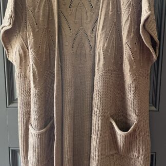 Khaki Knit Short Sleeve Sweater with Pockets-Misses