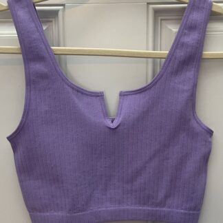 Lavender Ribbed Split Neck Cropped Top