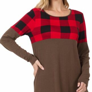 Americano Plaid Color Block Top