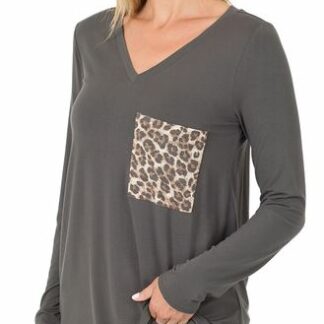 Ash Gray Top w/ Leopard Pocket