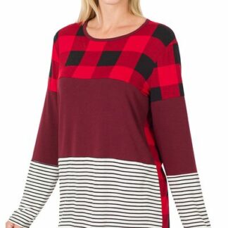 Buffalo Plaid Stripe Color Block Top