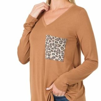 Deep Camel Top w/ Leopard Pocket