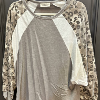 Mocha Oversized Color Block w Animal Print Sleeve