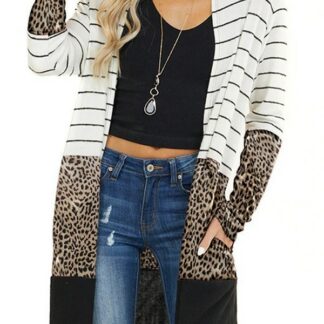 Strip and Leopard Print Cardigan